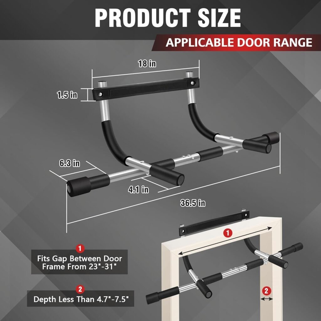 TOPOKO Upgrade Pull Up Bar for Doorway, Max Capacity 440 lbs Chin Up Bar, No Screws Portable Upper Body Fitness Workout Bar, Strength Training Door Frame Pull-up Bars, Hanging Bar for Exercise, Door Workout Bar with Foam Grips, Indoor Pullup Bars Fitness Trainer for Home