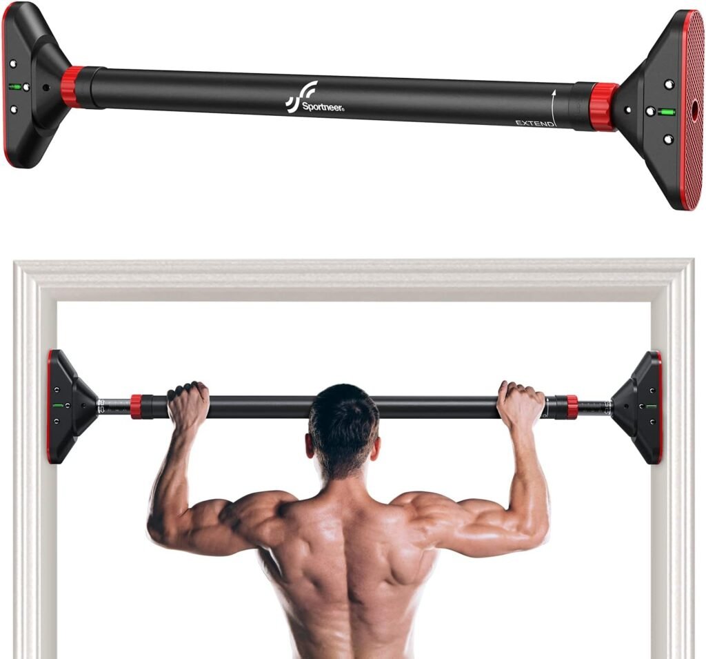 Sportneer Pull Up Bar: Strength Training Pull-up Bars without Screw - Adjustable Width Locking Mechanism Chin Up Bar, Thickened Steel Max Limit 440 lbs Upper Body Fitness Pullup Bars for Home