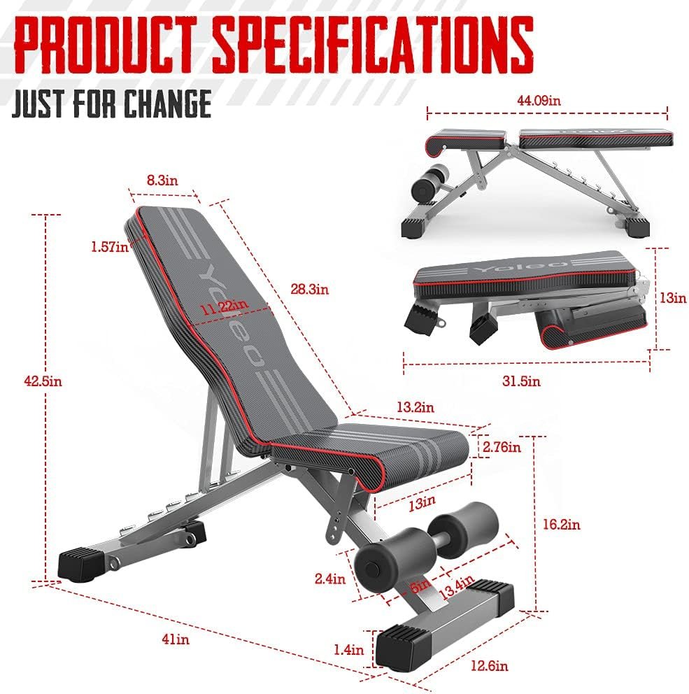 Yoleo Commercial Weight Bench, 660LBS Adjustable/Foldable Strength Training Bench, Utility Incline/Decline Bench for Full Body Workout with Fast Folding