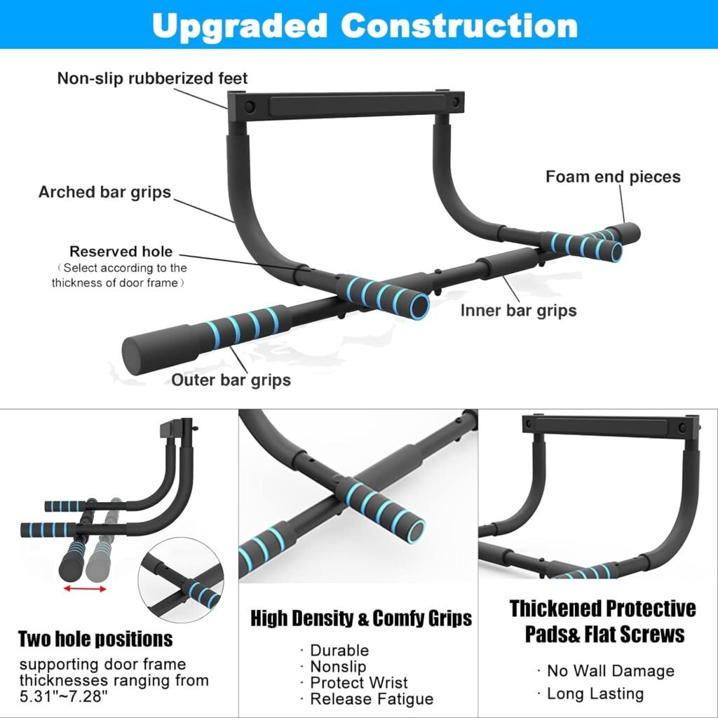 KOMSURF Pull Up Bar for Doorway, Pullup Bar for Home, Multifunctional Chin Up Bar, Portable Fitness Door Bar, Body Workout Gym System Trainer