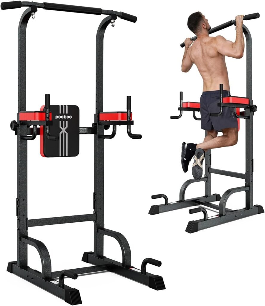 Pooboo Power Tower Dip Station, Pull Up Bar Stand for Fitness Home Gym Workout, Pull Up Dip Station, Multi-Function Power Tower Pull Up Bar,Adjustable Strength Training Fitness Equipment, 350LB Weight