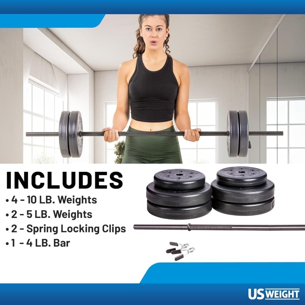 US Weight Duracast 55 lb. Barbell Weight Set for home gym workout