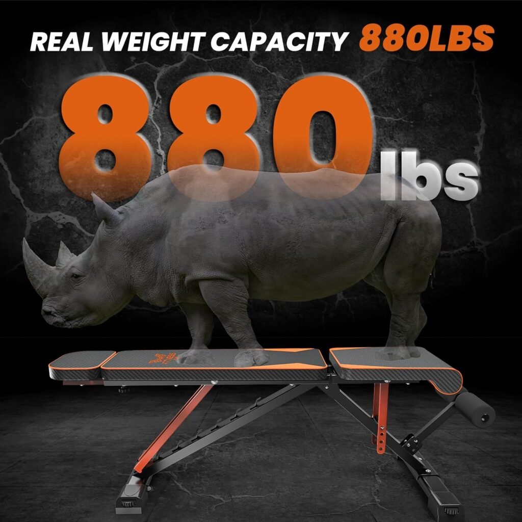 naspaluro Adjustable Weight Bench for Home Gym Foldable Workout Bench Press 880LB Incline Sit Up Bench for Full Body Workout with 3-Sec Folding