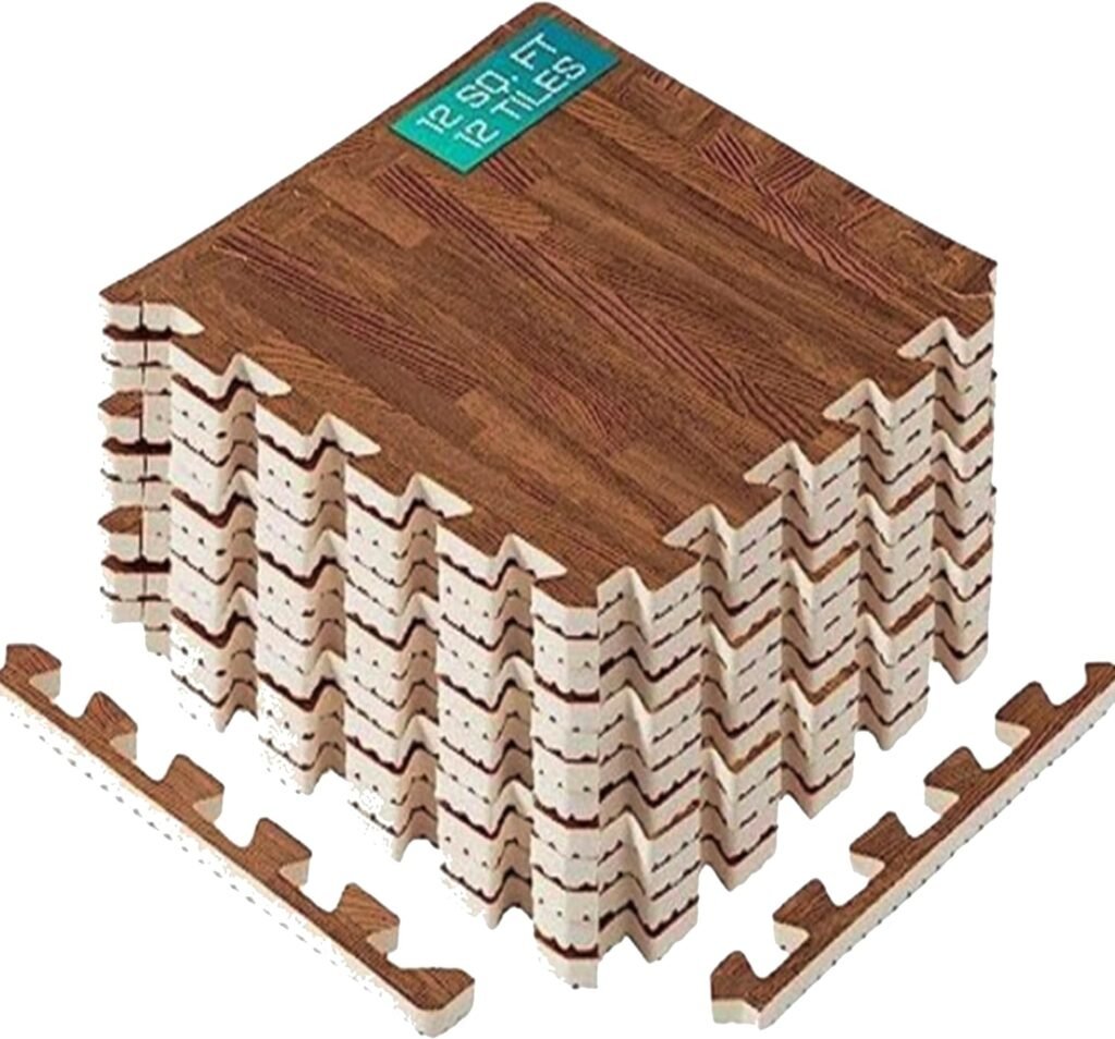 Yes4All 12,24,36 SQ.FT Wood Grain Puzzle Exercise Mat Protective Flooring, EVA Foam Floor Tiles with Border for Home