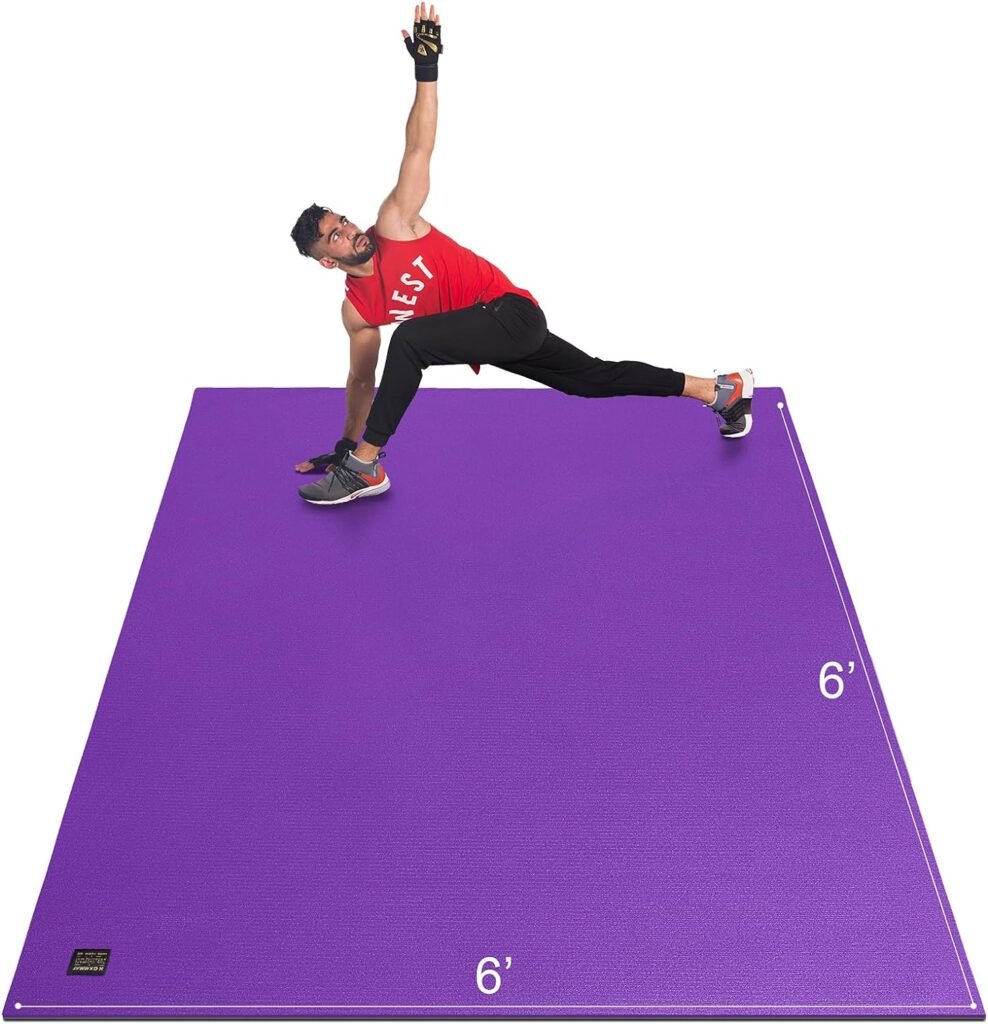 GXMMAT Large Exercise Mat 6x6x7mm, Workout Mats for Home Gym Flooring, Extra Wide and Thick Durable Cardio Mat, High Density Non Slip Fitness Mat for Plyo, MMA, Jump Rope, Stretch, Shoe Friendly