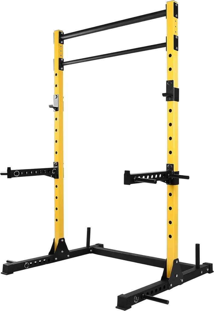 HulkFit Multi-Functional Adjustable Pro Series Squat Stand Power Cage Strength Training Exercise Equipment for Home Gym with 2 Pullup Bars for Bench Press, Squats, and Deadlifts - Multicolor