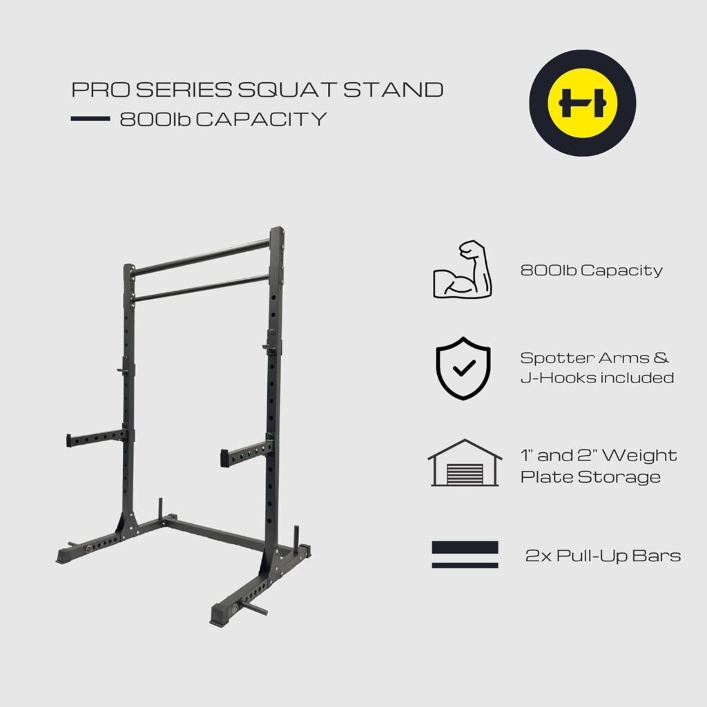 HulkFit Multi-Functional Adjustable Pro Series Squat Stand Power Cage Strength Training Exercise Equipment for Home Gym with 2 Pullup Bars for Bench Press, Squats, and Deadlifts - Multicolor