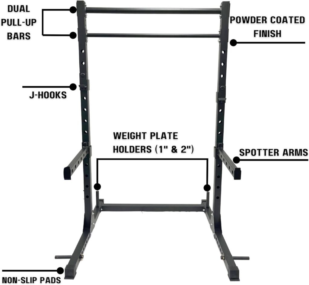 HulkFit Multi-Functional Adjustable Pro Series Squat Stand Power Cage Strength Training Exercise Equipment for Home Gym with 2 Pullup Bars for Bench Press, Squats, and Deadlifts - Multicolor