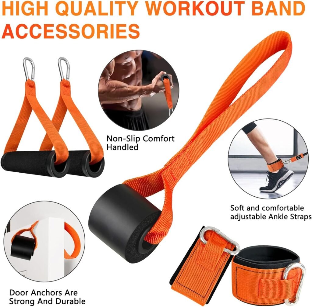 Resistance Bands, Exercise Bands, Workout Bands with Handles, Door Anchor and Ankle Straps, Resistance Bands for Working Out Strength Training, Physical Therapy, Shape Body, Yoga, Home Gym