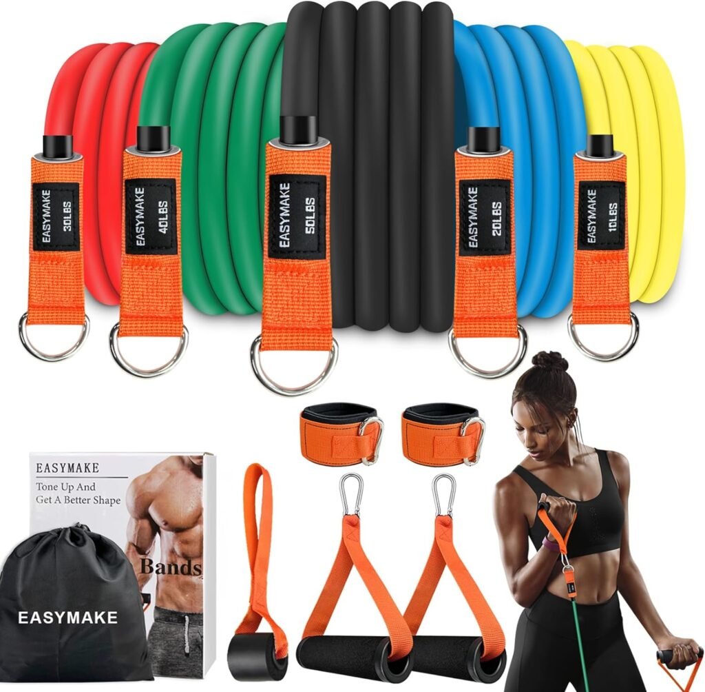 Resistance Bands, Exercise Bands, Workout Bands with Handles, Door Anchor and Ankle Straps, Resistance Bands for Working Out Strength Training, Physical Therapy, Shape Body, Yoga, Home Gym